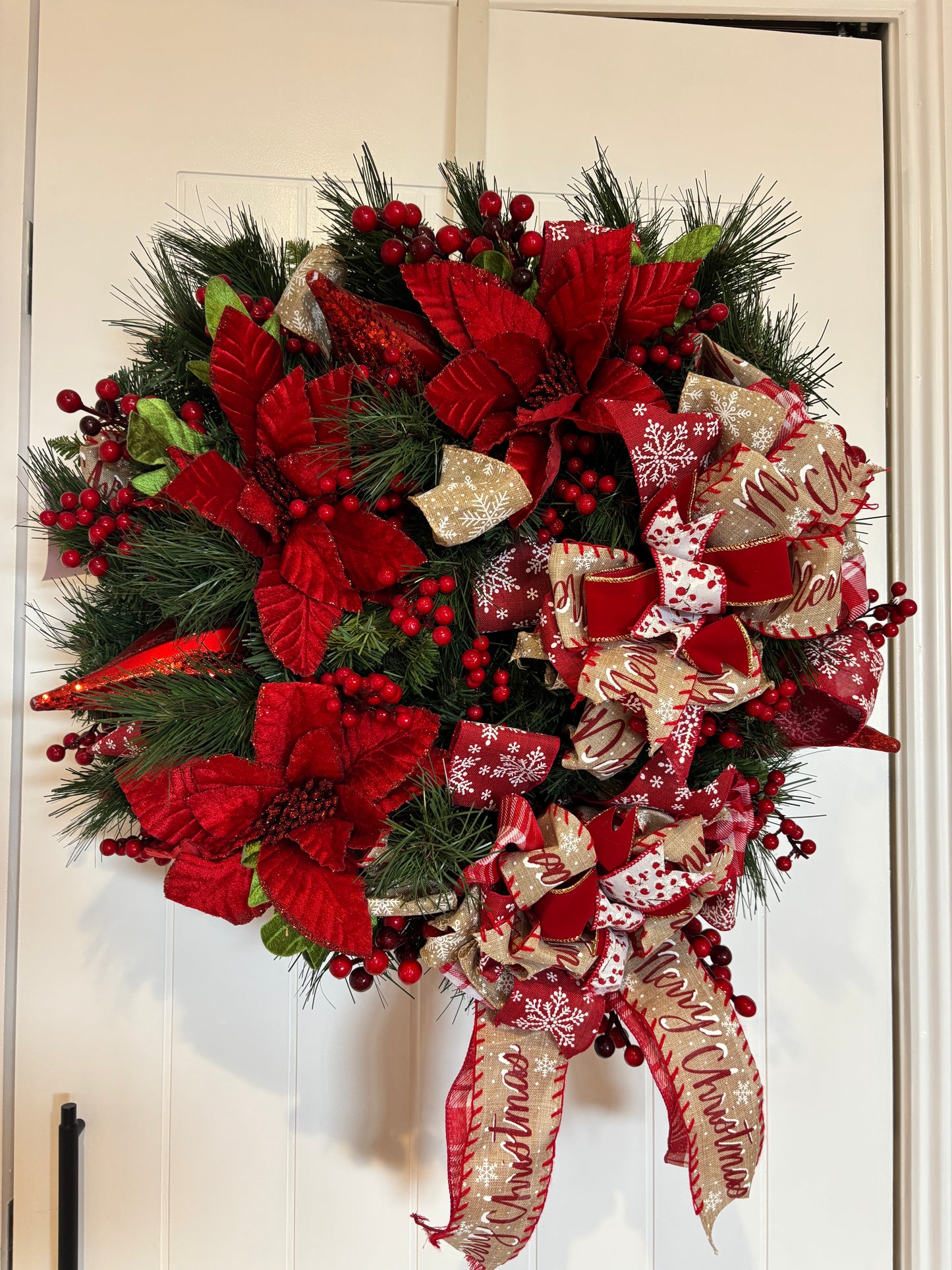 Red Poinsettias Pine Wreath
