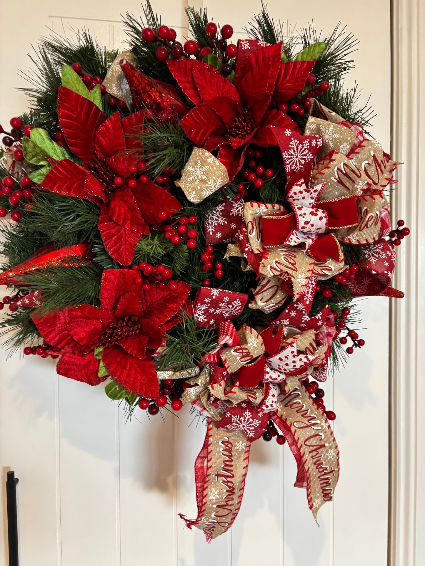 Red Poinsettias Pine Wreath