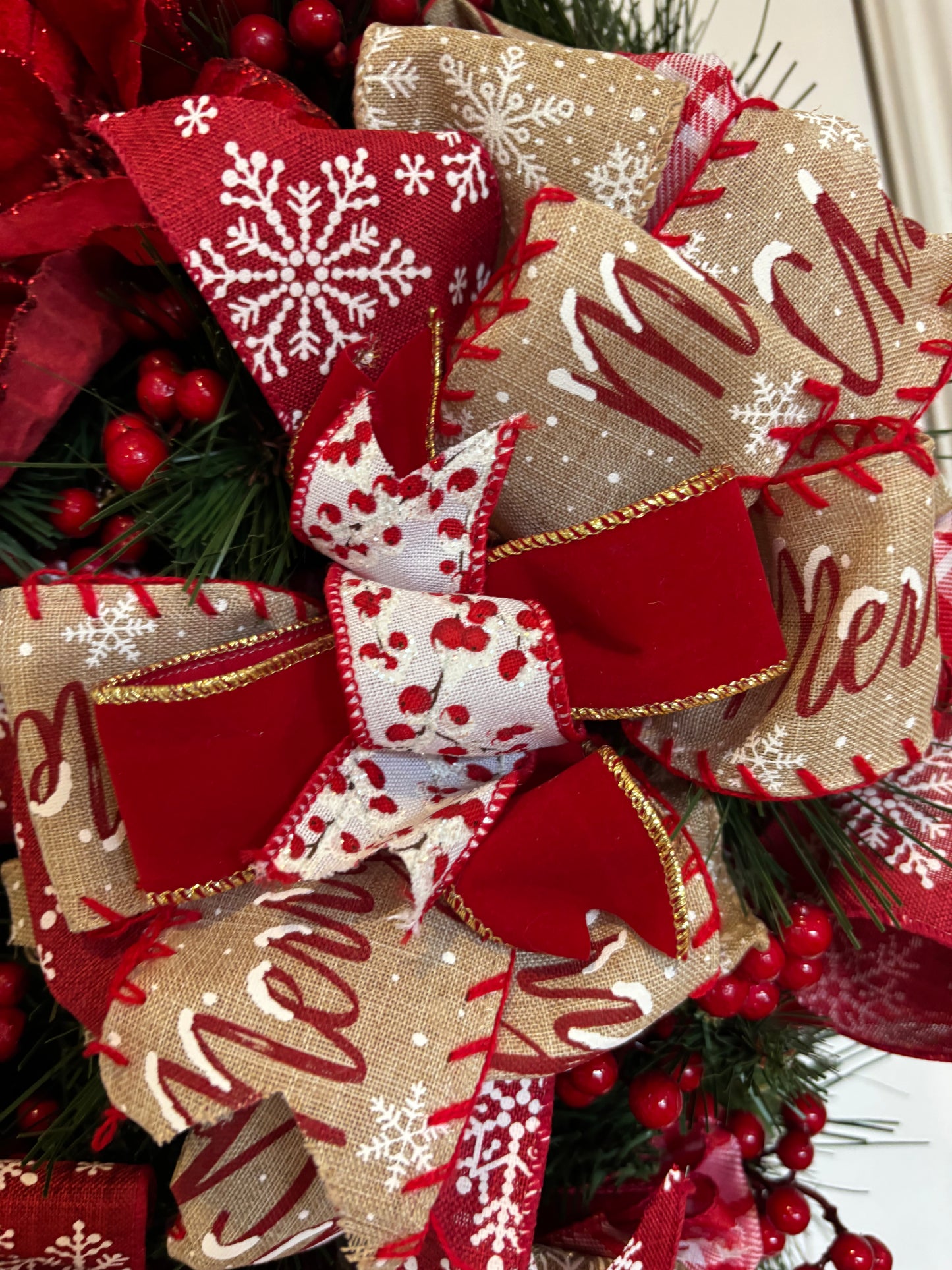 Red Poinsettias Pine Wreath