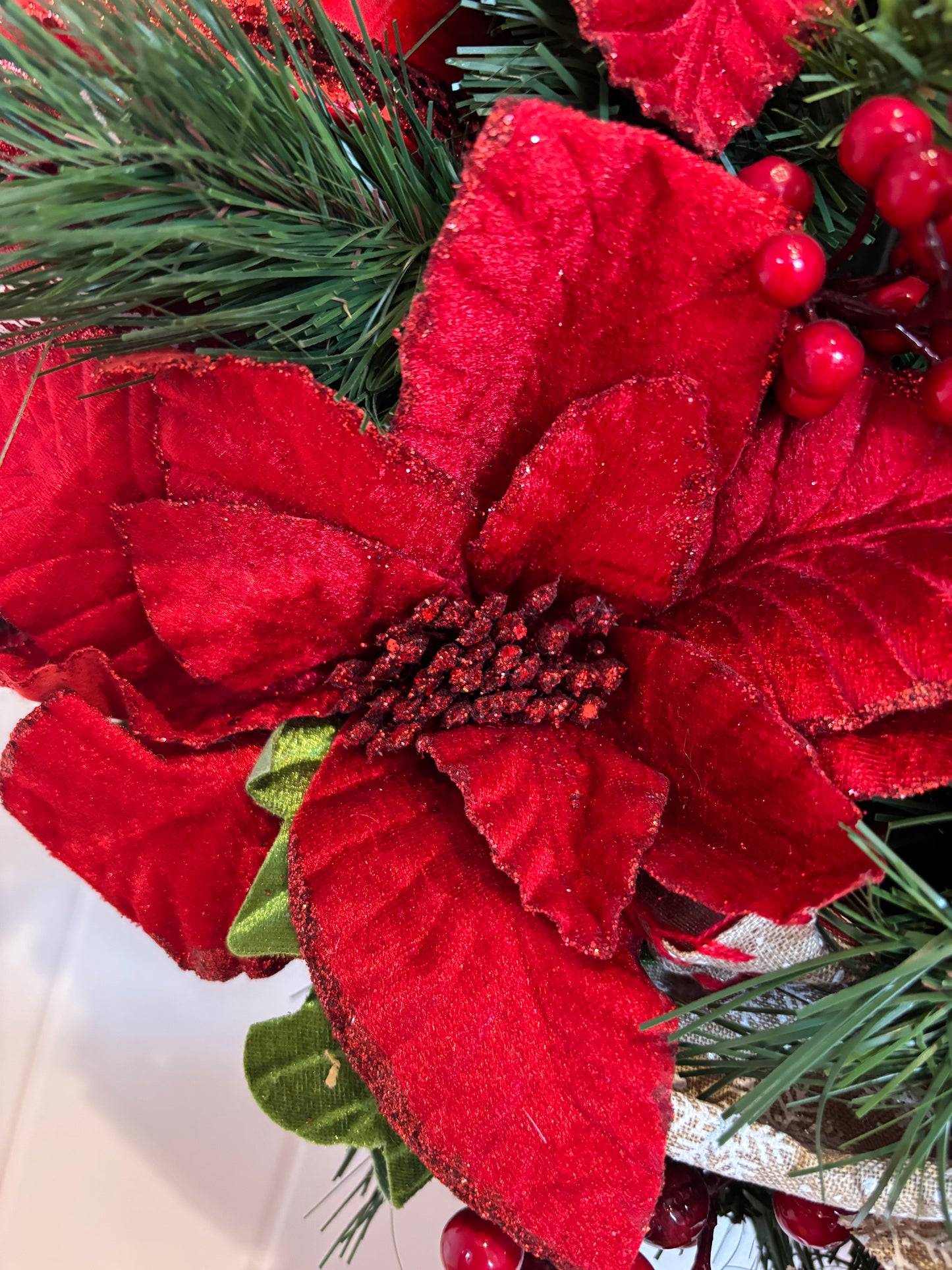 Red Poinsettias Pine Wreath