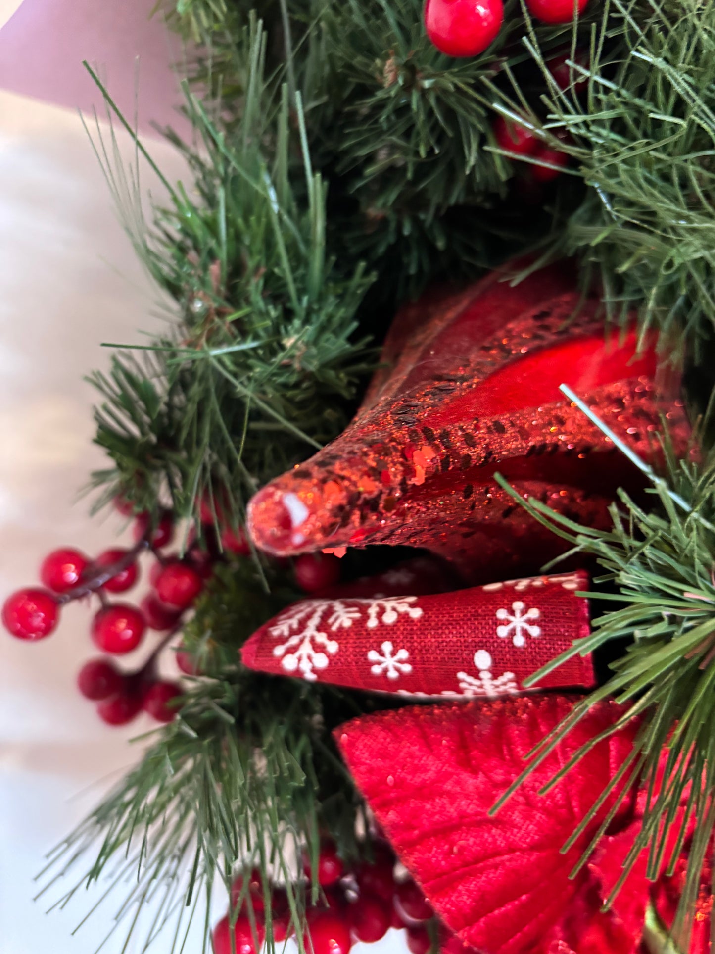 Red Poinsettias Pine Wreath