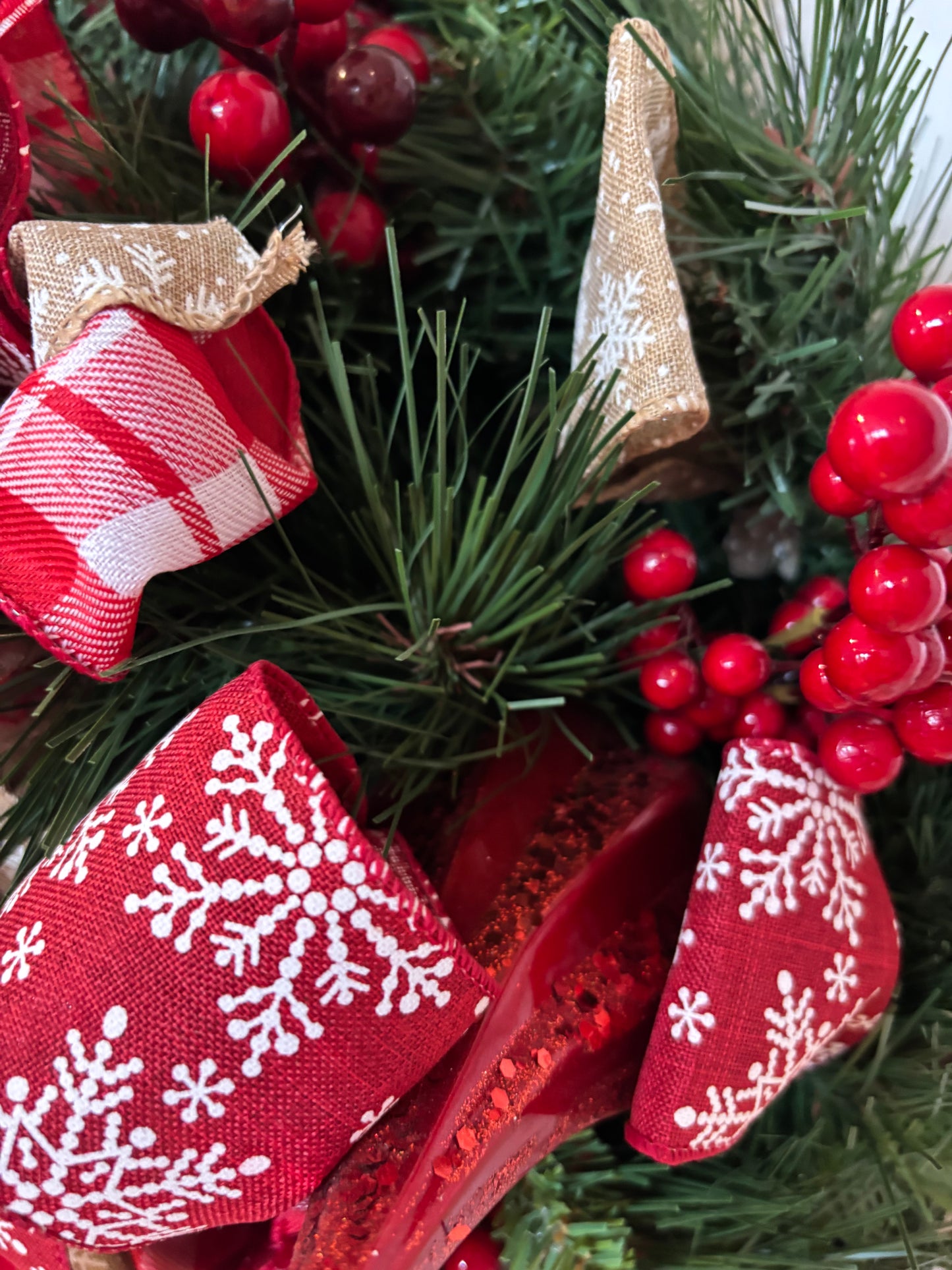 Red Poinsettias Pine Wreath